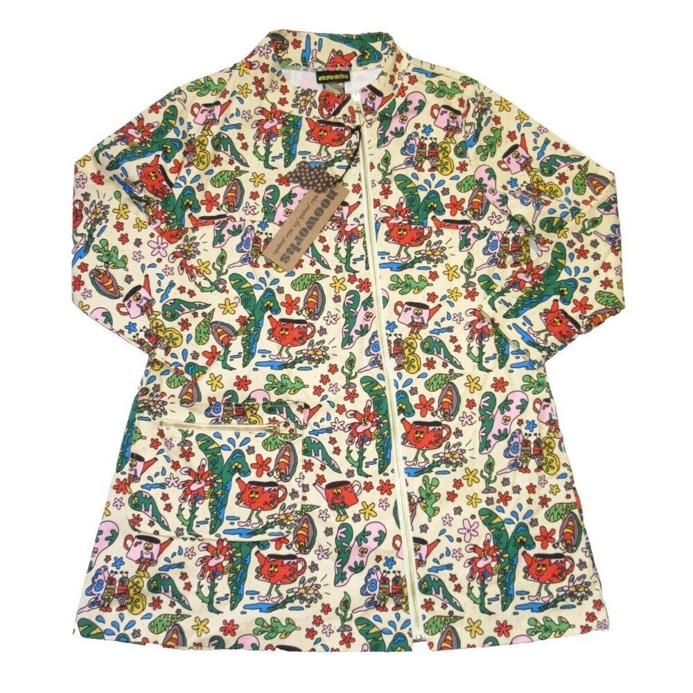 NWT Nooworks The Art Teacher in Bug Out Cotton Twill Zip Short Mini Dress XXL - Picture 2 of 5